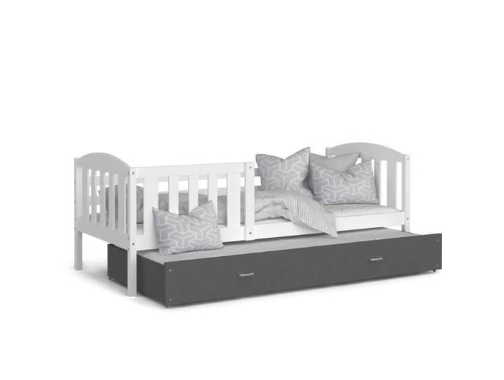Lit Gigogne Teo 90x190 matelas inclus Blanc - gris