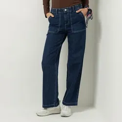 STRANDFEIN Jeans, lange Form aufgesetzte Taschen mittlere Leibhöhe weites Bein