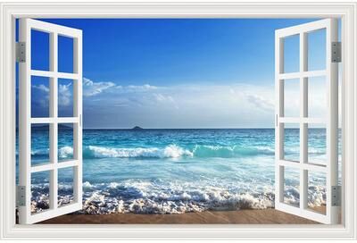 Inspire Essentials 3D Beach Window Wall Sticker Ocean View Room Decor 14 32x48inch