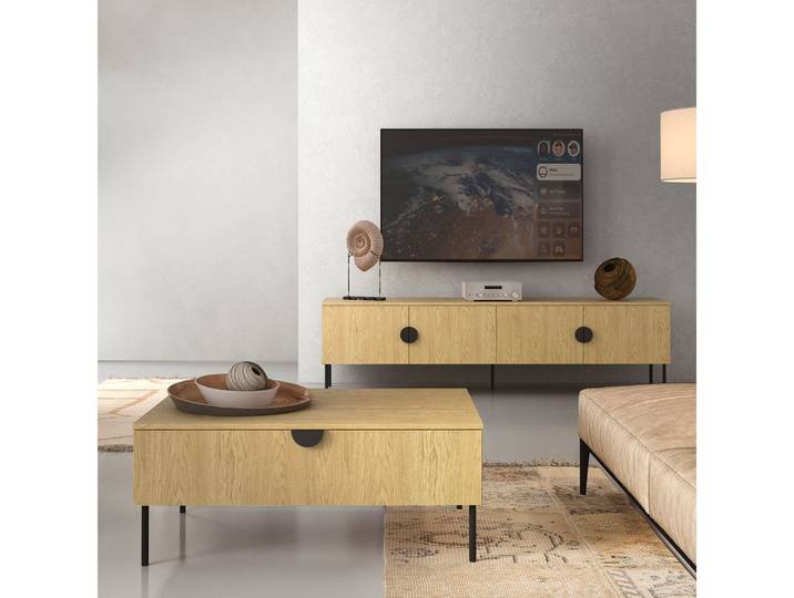 Lomadox Wohnwand MOLONG-166, (2-St., Sideboard Lowboard Couchtisch), Wohnzimmer Möbel Set Eiche Mid Century Stil schlicht modern