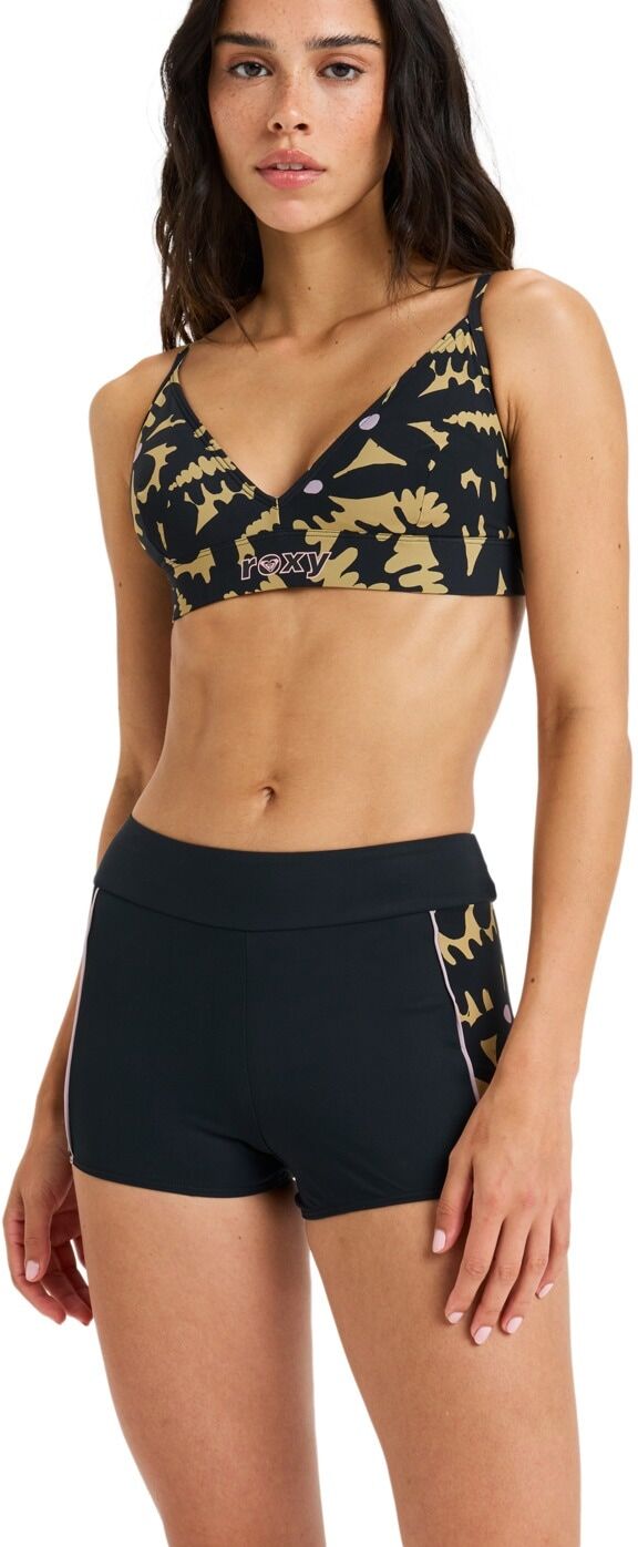 Bikini-Hose ROXY "Roxy Active Shorty", Damen, Gr. XL, grau (anthrazit big flowers), Obermaterial: 75% Nylon, 25% Elasthan., Badehosen Bikini-Hose anthrazit big flowers XL