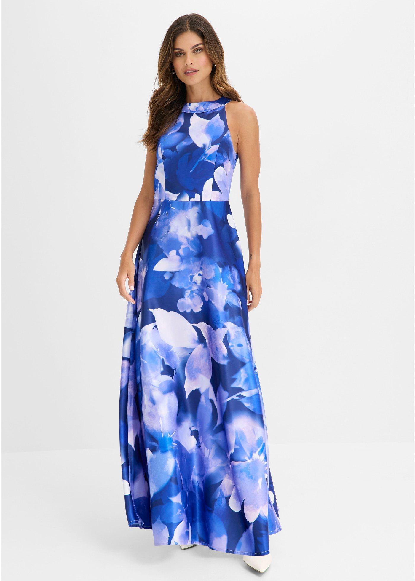 bonprix Maxikleid aus glänzendem Satin, blau, Gr.40, Modern und feminin: Bezauberndes Maxikleid aus glänzendem Satin mit Taillen-Einsatz und ausgestelltem Rock