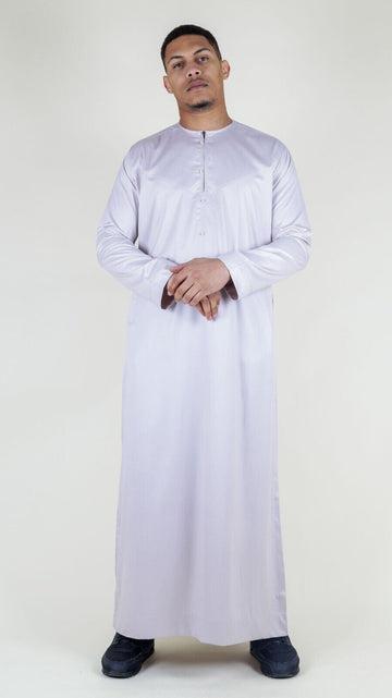 Herren Beige Thobe Robe Satin Emirati Islamic Jubba Eid Regular Fit