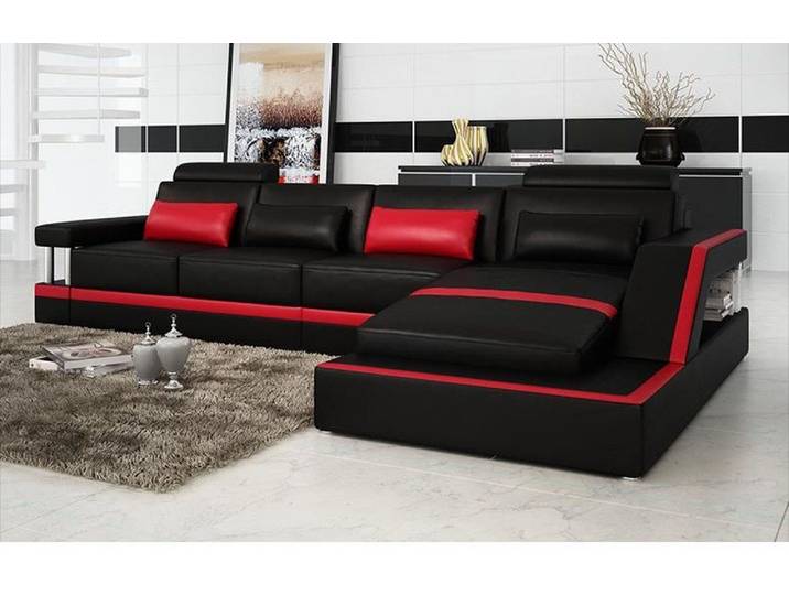 JVmoebel Ecksofa Schwarzes Leder-Ecksofa mit eleganten Edelstahlfüßen, Made in Europa
