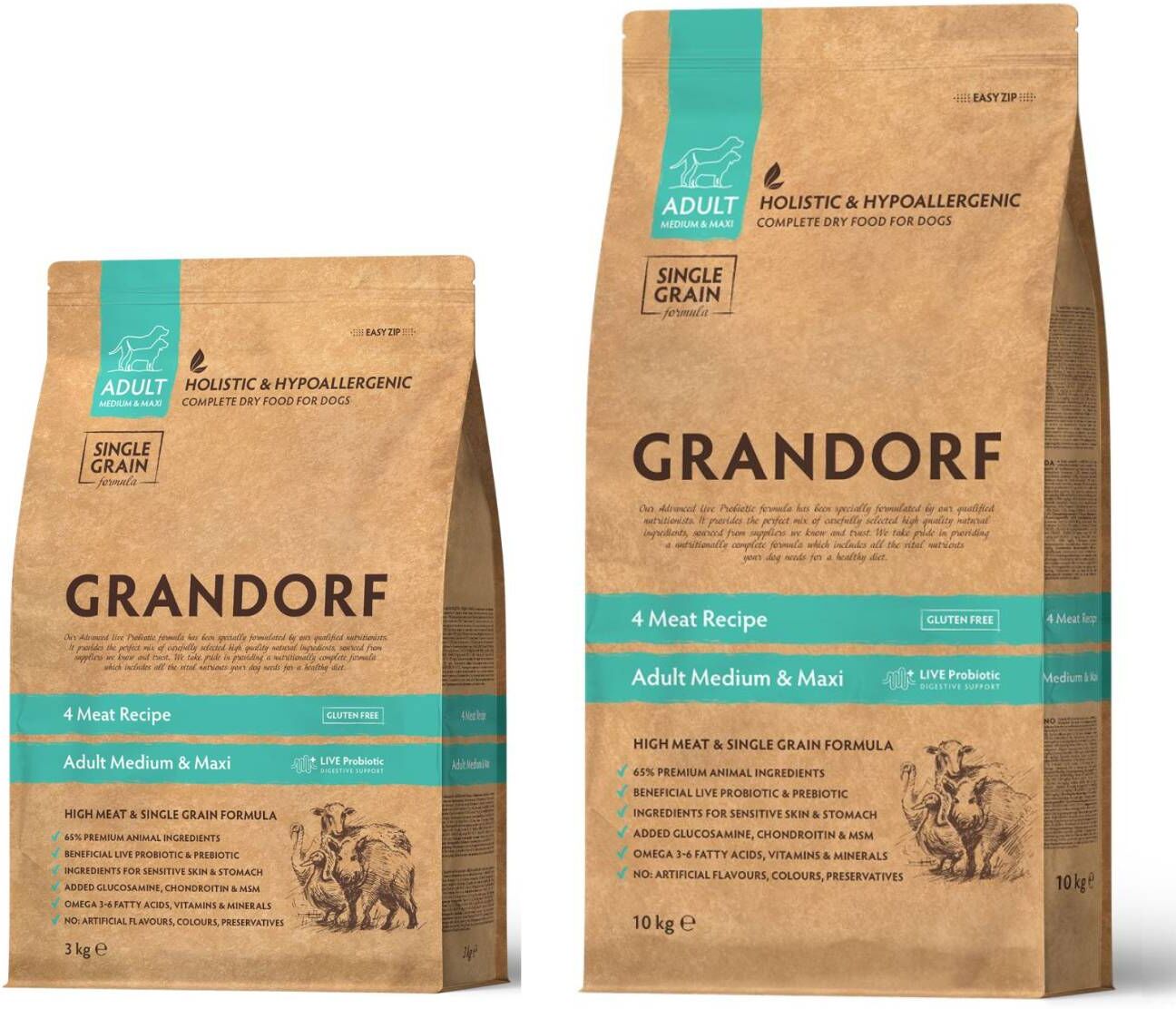 Grandorf Adult 4 Carni Medium & Maxi per Cani 10 Kg