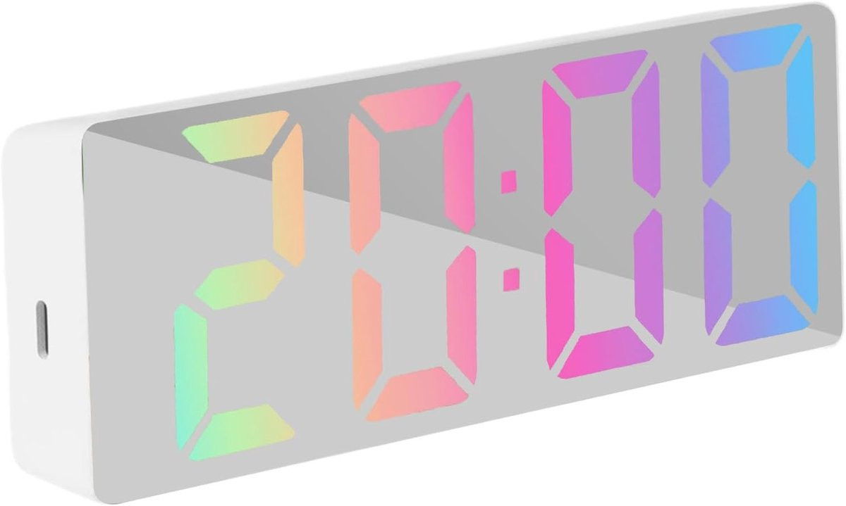 Digitale LED-spiegelwekker met gekleurd licht en groot display - Wit