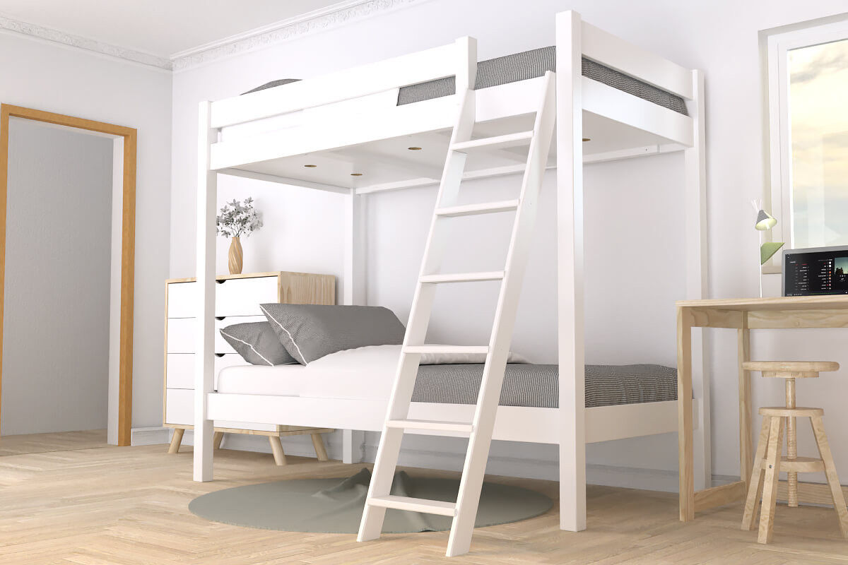 ABC MEUBLES Etagenbett 2 Plätze 80x190 geneigte Skala Holz ABC - Weiß