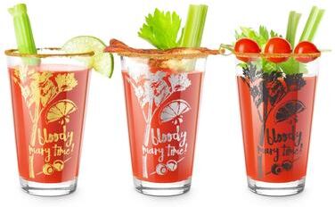 Final Touch Set of 3 Bloody Mary Time Cocktail Glasses - 15 Oz