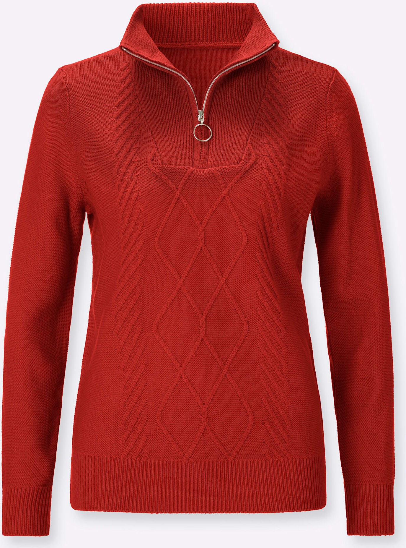 Strickpullover CLASSIC BASICS "Troyer-Pullover", Damen, Gr. 44, rot, 100% Polyacryl, unifarben, Pullover Strickpullover rot 44