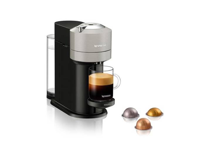 Nespresso Krups XN910B Vertuo Next Kaffeekapselmaschine 1,1 L Wassertank Kapselerkennung durch Barcode 6 Tassengrößen Power-Off Funktion 54 % aus recyceltem Kunststoff Light Grey