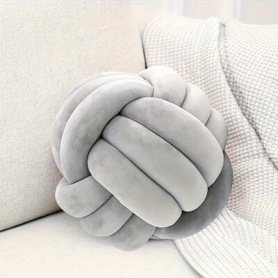 Trendy Discount Goods Round Ball Pillows, Soft Plush Knot Pillow Balls, Decorative Throw Pillows For Home Decoration light Gray