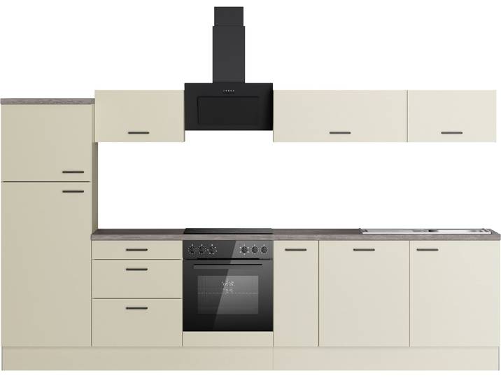 Küchenzeile KOCHSTATION KS-Sion , küche: natur, korpus: kaschmirfarben, arbeitsplatte: iron flow, B:330cm H:186cm T:60cm, Komplettküchen-Sets, Küchenzeile, Breite 330 cm, schnelle Montage mit OPTIsnap, wahlweise mit E-Geräten