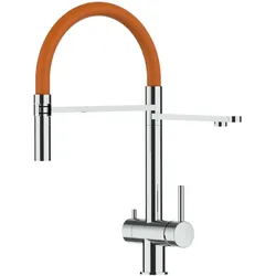 Kurzversion 45CM - 3 Wege Wasserhahn Küchenarmatur, Edelstahl Massiv mit 360° schwenkbarem Auslauf, abnehmbare 2 strahl Handbrause, Hochglanz / Orange