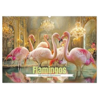 Flamingos - Märchenhafte Illustrationen (Wandkalender 2027 DIN A2 quer), CALVENDO Monatskalender
