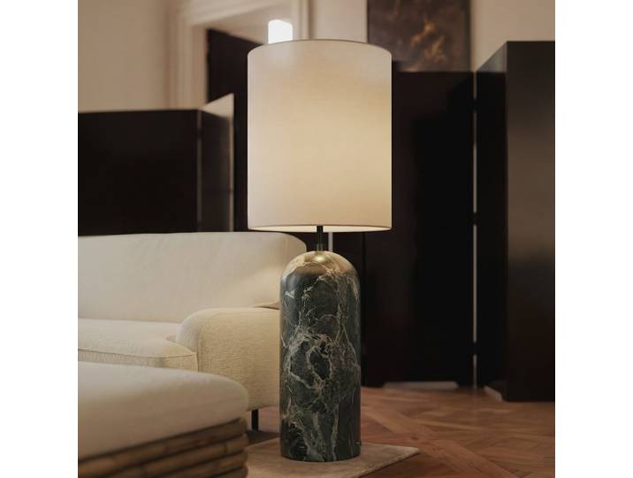 Lampe sur pied Gravity HL, marbre vert, tissu blanc - Gubi Gravity XL High - Salon / séjour - Design - Pierre - À ampoule unique