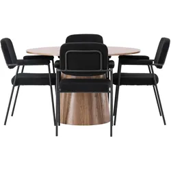 Ebuy24, Essgruppe, Lanzo Essgruppe Esstisch Natur 4 Stühle Bouclé schwarz. (MDF)