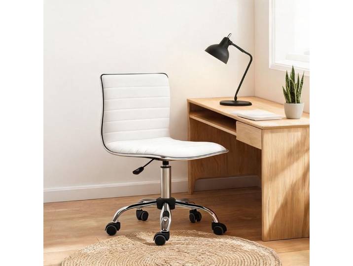 Fauteuil de bureau pivotant blanc en polyuréthane hauteur réglable assise rembourrée design moderne
