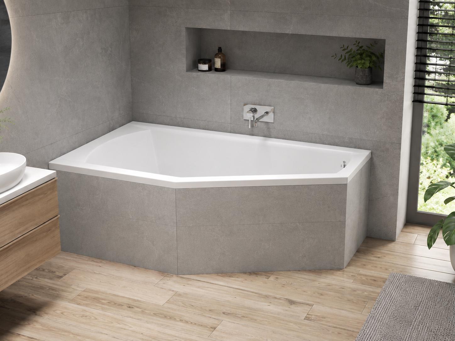 AQUA for you | Badewanne - Polimat Selena - Asymmetrische Badewanne - 140x90 cm - Links - Weiß - mit Siphon, Gestell, Acrylwanne