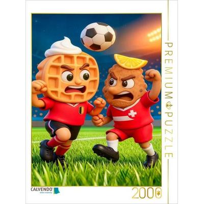 CALVENDO Puzzle Belgische Waffel und österreichisches Schnitzel im humorvollen Fußball Duell im Stadion | 2000 Teile Lege-Größe 90x67cm Foto-Puzzle