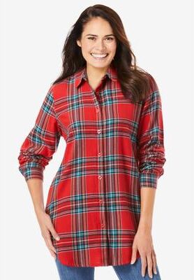 Plus Size Women's Plaid Double-Brushed Cotton Flannel Shirt by Woman Within in Red Fun Plaid (Size S)