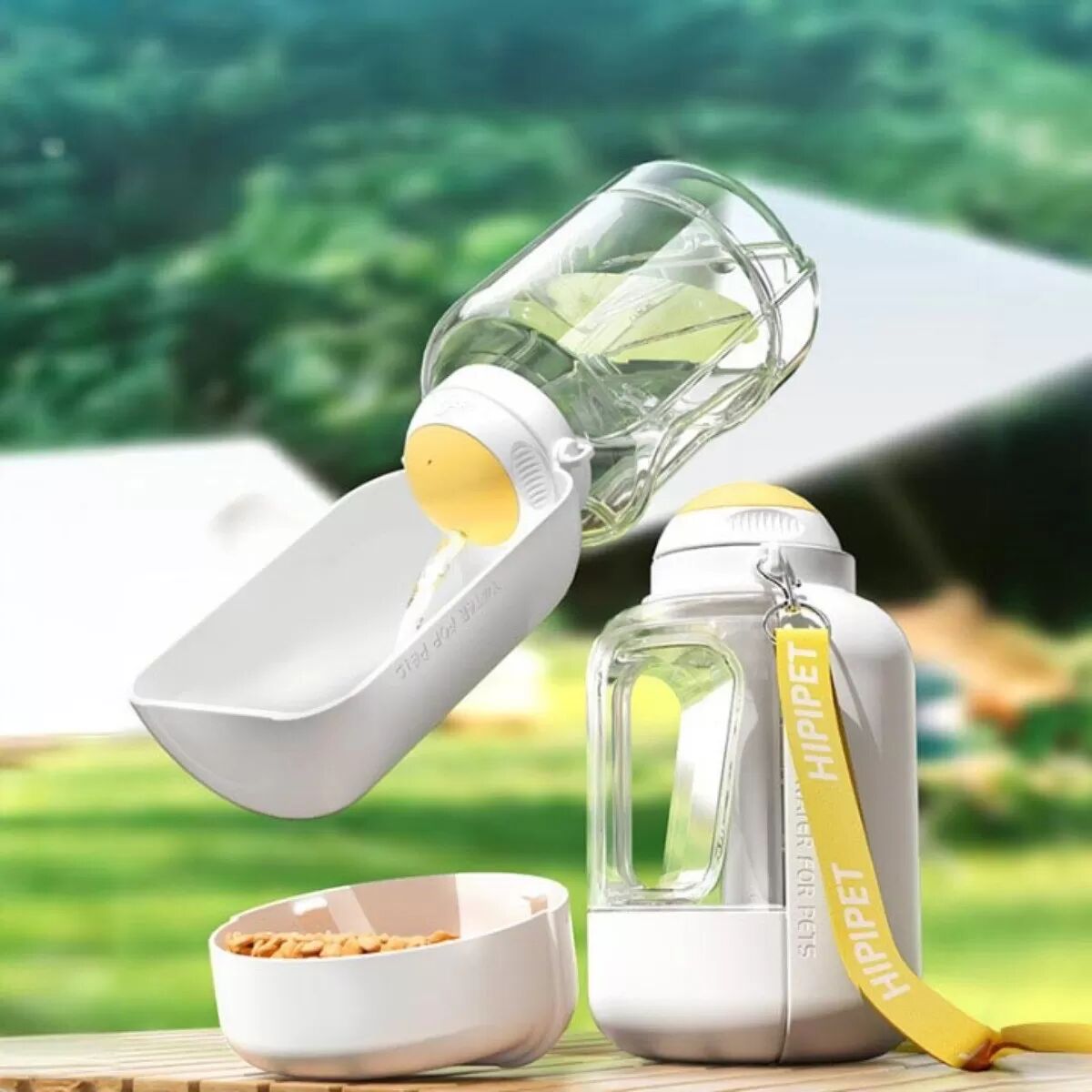 INF 1000ml+300g Große Kapazität Hunde Wasser- und Futterflasche - Tragbarer Reise-Spender Weiß