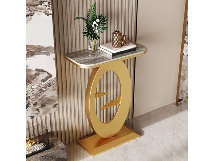 ZSCNYHMT Konsolentisch für Eingangsbereich aus Sinterstein mit Eisenrahmen Wasserabweisende Oberfläche, einfache Reinigung, stabile Tragkraft, für Flur und Wohnzimmer(C3,100cm/39.4in)