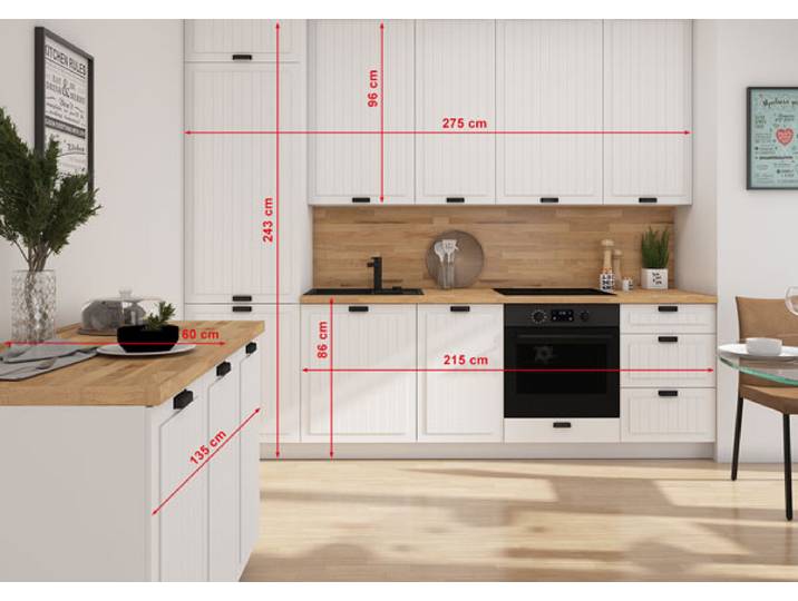 Küchenzeile LIVORNO mit Arbeitsplatten 275x243cm HETTICH Vollauszug weiß Fronten verkehrsweiß matt