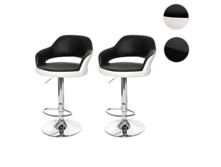 2x tabouret de bar HWC-F16 similicuir noir blanc