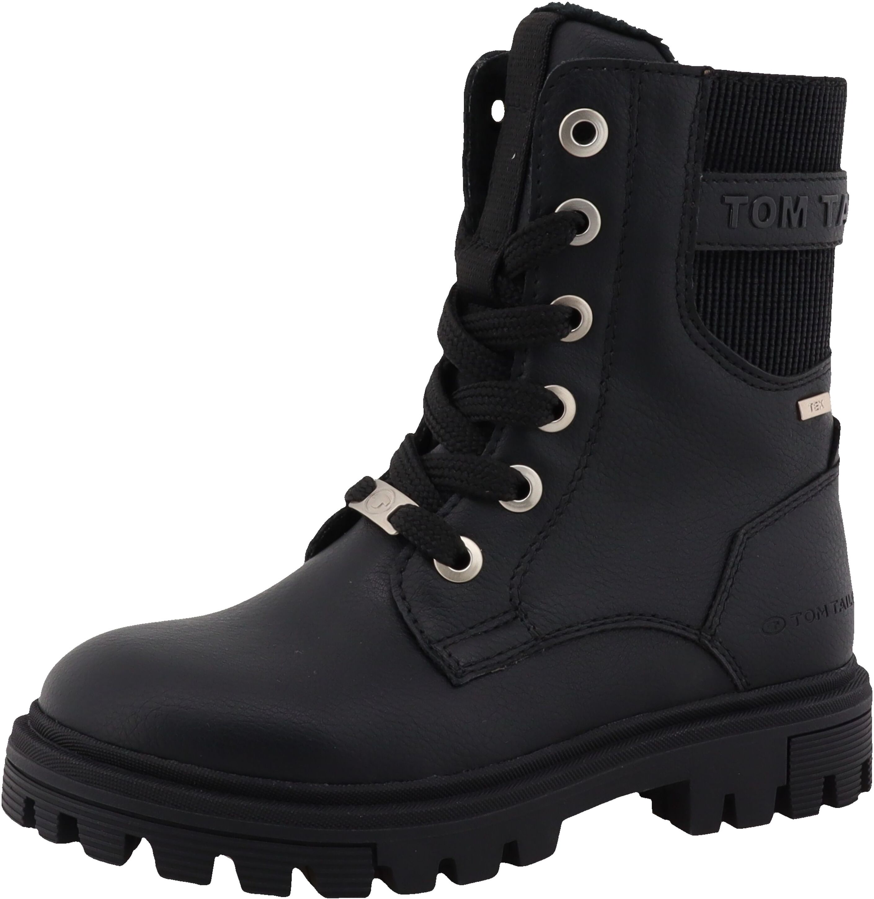 Winterboots TOM TAILOR, Mädchen, Gr. 35, Warmfutter, schwarz, Elastischer Einsatz, Lederimitat, unifarben, Schuhe Winterboots, Schnürstiefelette, Winterstiefelette mit TEX-Membran, bequeme Form schwarz 35, Warmfutter