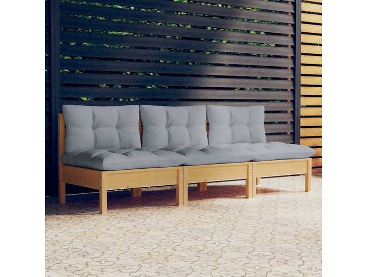 vidaXL 3-Sitzer-Gartensofa mit Grauen Kissen Massivholz Kiefer