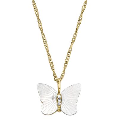 Kette mit Anhänger FOSSIL "Schmuck Geschenk Edelstahl Halskette JEWELRY Schmetterling", weiß (gelbgoldfarben, kristallweiß, perlmuttfarben), Halsketten, Damen, Edelstahl, L: 46,5, mit Zirkonia (synth.) - mit Perlmutt