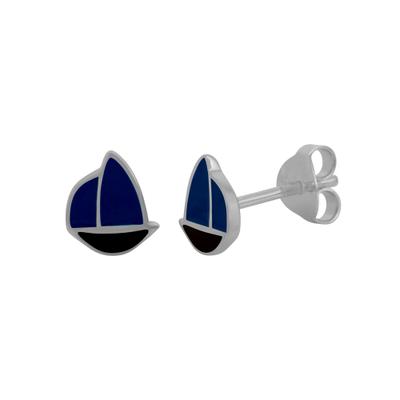 Paar Ohrstecker VIVANCE "925/- Sterling Silber rhodiniert Schiff Lack blau", weiß, Ohrringe, Damen, one-size, Silber 925 (Sterlingsilber)