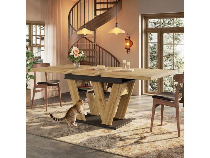 Abrihome Table à manger extensible rectangle 6 personnes bois et noir 119-158 5 × 80 cm