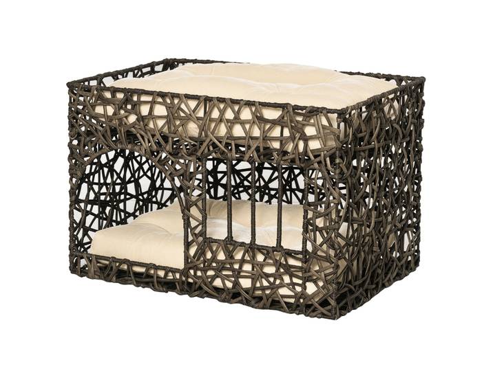 Panier pour chat Pawhut à 2 niveaux en rotin avec 2 coussins moelleux et fenêtre