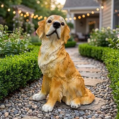 Kodotan sofa Golden Retriever Garden Statue, A Lifelike Earth-Brown Resin Dog Ornament, Perfect For Backyards, Lawns, And Patios