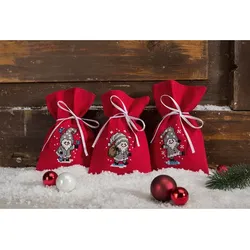 Geschenksäckchen "Wichtel", 3-er Set, rot