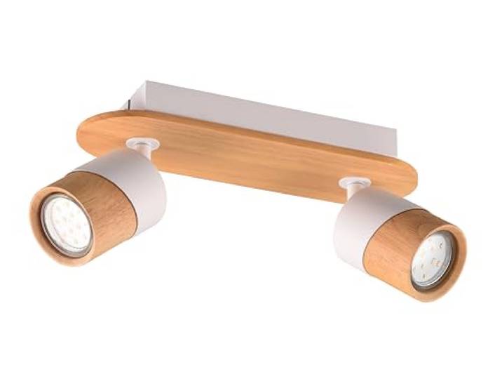 Trio Plafonnier ARUNI 801100231\, métal blanc mat\, bois naturel\, excl. 2 x GU10