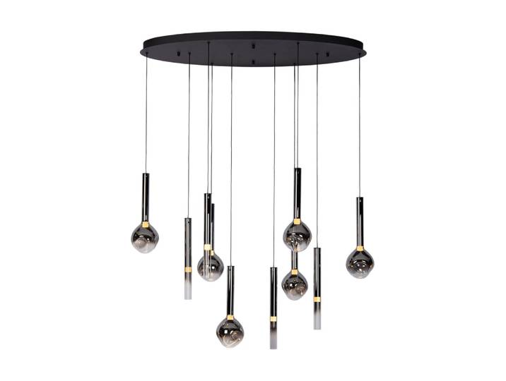 Lampe suspendue ovale en métal et verre avec 10 ampoules