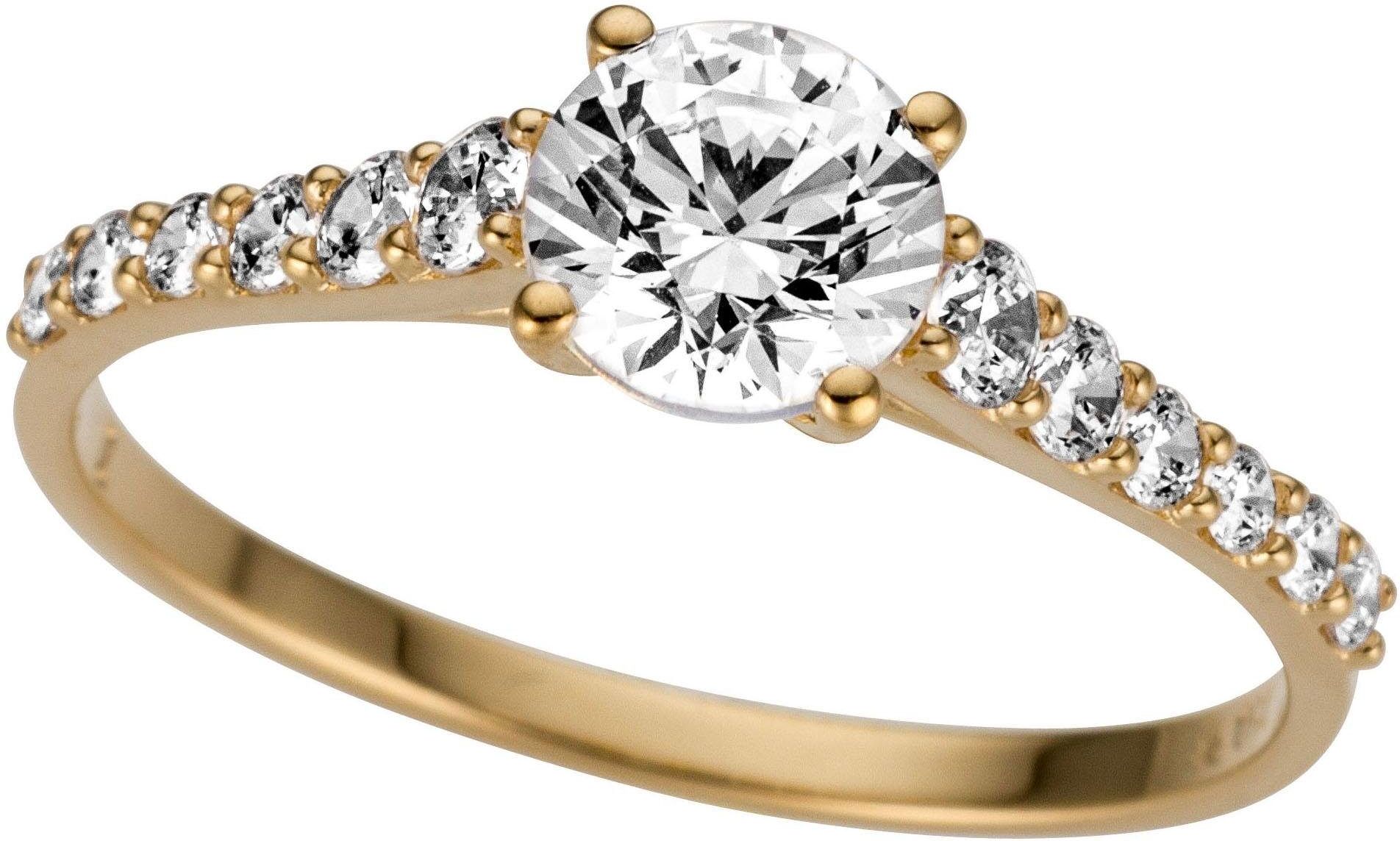 Goldring FIRETTI "Schmuck Geschenk Gold 333 Damenring Goldring" Gr. 19, gold (gelbgoldfarben, kristallweiß), Fingerringe, Damen, 19, Gelbgold 333, Goldring, mit Zirkonia (synth.)