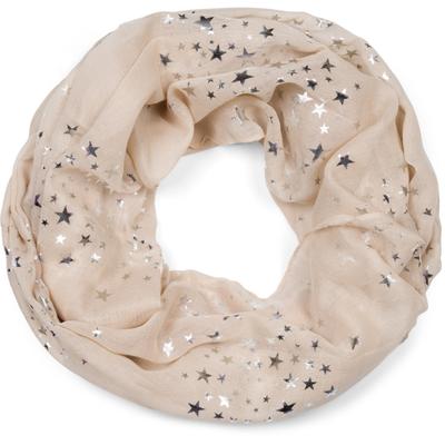 Loop STYLEBREAKER "Loop Schal mit Metallic Sterne Print", Damen, beige, Obermaterial: 50% Viskose CV. 50% Baumwolle CO., Modisch, Modetücher Loop