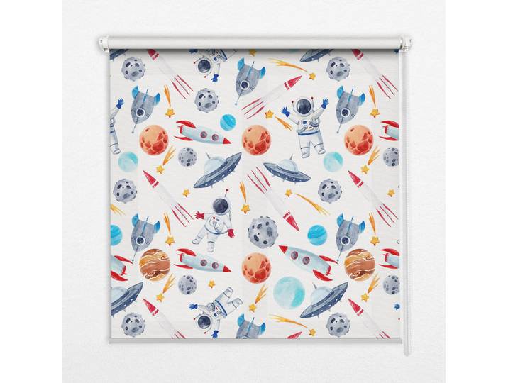 Tulup Innenrollo - Fensterrollo - Rollo - 70x140 cm - Raketen, Kosmonauten, Planeten und UFOs, Grau, Kunststoff, Rechteckig, 70x140x0.5 cm, Heimtextilien, Vorhänge, Rollos