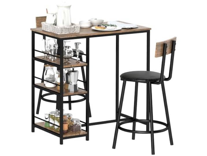 HOMCOM Bartisch mit Barhocker Set für 2, 2 Gepolsterte Barstühle, Eiche