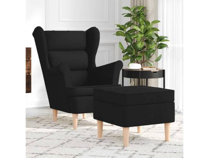 HEFZGDB Sessel mit Fußhocker Schwarz Stoff, 1 Stuhl und 1 Hocker, Bequemer Polstersessel mit Fußablage aus strapazierfähigem Polyestergewebe, Lounge Sessel für Wohnzimmer, Büro