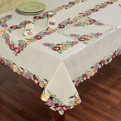 Touch of Class Fruitful Oblong Tablecloth Oatmeal, 70 x 84, Oatmeal