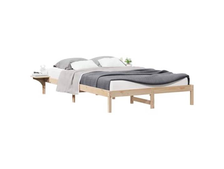 KTHLBRH Bett Kiefer massiv Natur 140 x 210 cm mit Nachttischen Minimalistisches Design, solide Beine, integrierte Tische, perfekt für das moderne Zimmer