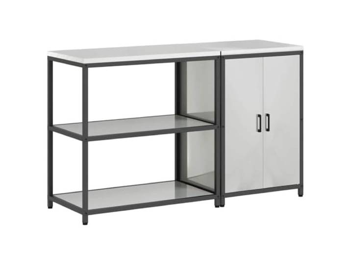 fsahslih Küchenregal Set 2-teilig Outdoor Küchenschrank Silber Verzinkter Stahl Schrank mit 4 Regalböden und 2 Türen für Terrasse, Garten und Outdoor Küche.