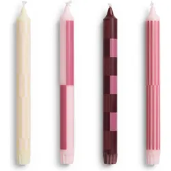 HAY, Kerzen, - Musterkerzen - H24 cm - Pink & Bordeaux - 4er-Set (4x)