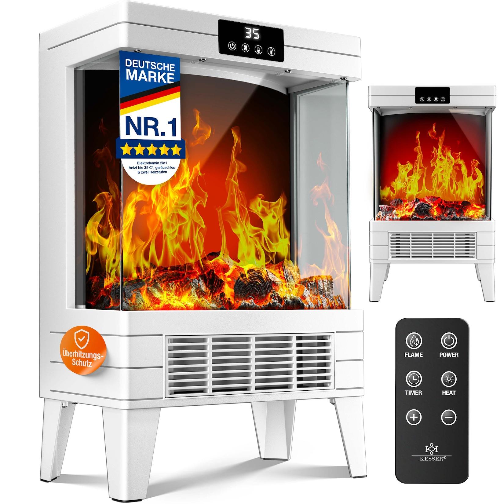 KESSER® LED Kamin Arvo mit Heizung elektrisch Kaminheizung Elektrokamin Standkamin mit realistischem Feuer -/ Flammeneffekt per Fernbedienung, Timer Überhitzungsschutz Zwei Heizstufen, 1800W