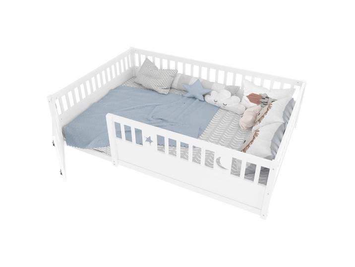 Gisaae Kinderbett 140x190 cm Paneelbett Weiß mit Gitter Stern Mond, Schlafzimmer, Betten
