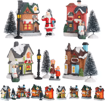 Inspire Picks LED Resin Christmas Village Ornament Set Lighted Holiday House With Santa Snow Scene LED Resin Christmas Village Ornament Set Lighted Holiday House With Santa Snow Scene